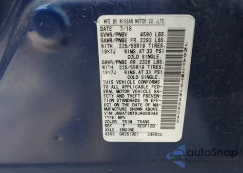 2018 Nissan Rogue Sl from USA, damaged, VIN JN8AT2MT8JW489049